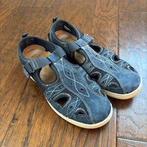 Earth Origins Women’s Effie Comfort Sandals Sz 7 Blue Suede Fisherman Velcro